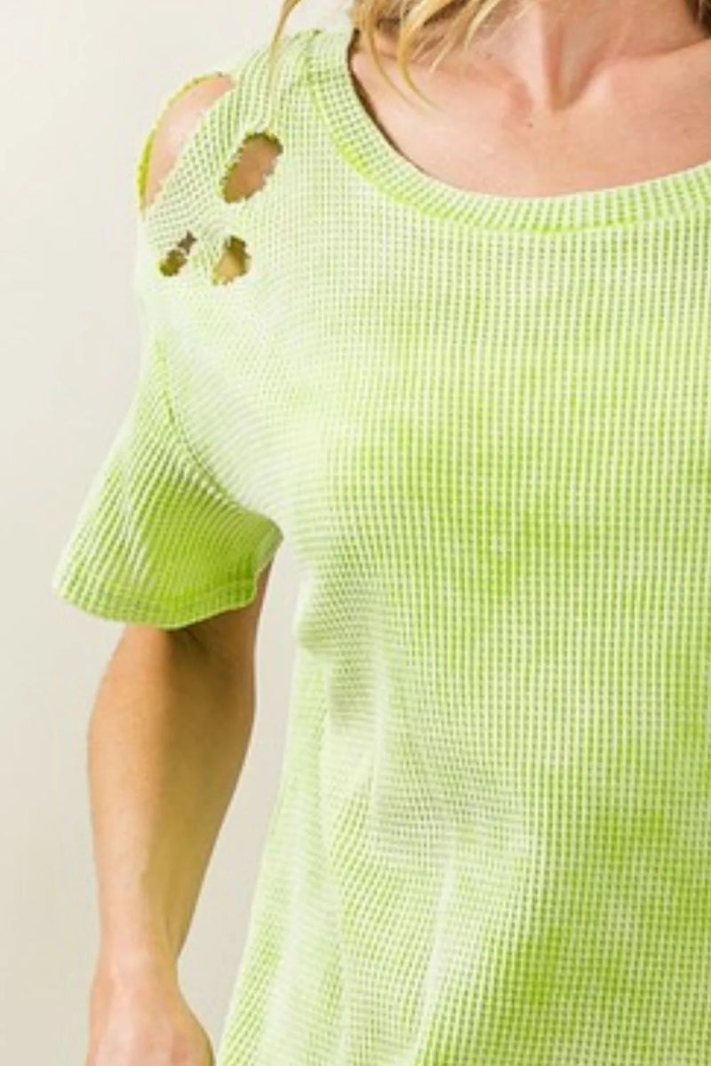 BiBi Laser Cut Mineral Washed Loose Fit Thermal Top for Women - Love Salve